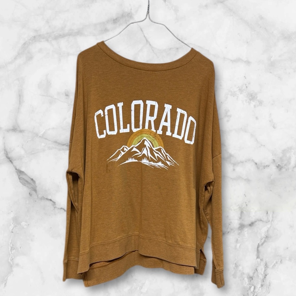 Colsie Tan mustard yellow Colorado mountains Sweatshirt size XL